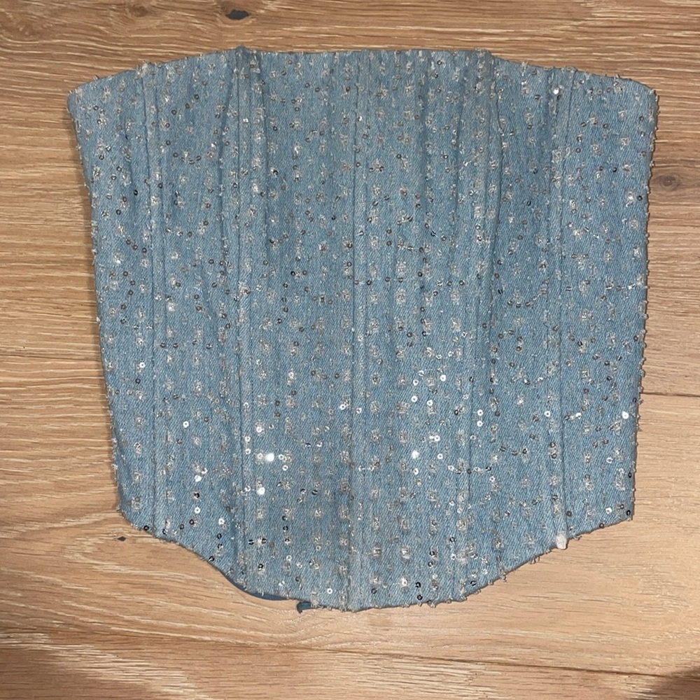 Edikted ICING SEQUINED DENIM CORSET